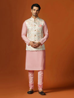 KISAH - Men Pink Kurta and Nehru Jacket with Dhoti (Set of 3)