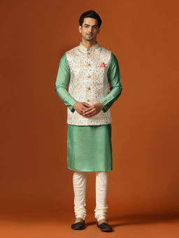 KISAH - Men Multi Kurta and Nehru Jacket with Churidar (Set of 3)