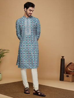 KISAH - Men Blue Kurta with Churidar (Set of 2)
