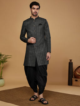 KISAH - Men Black Sherwani with Dhoti (Set of 2)