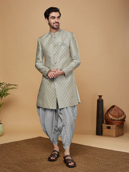 KISAH - Men Grey Sherwani with Dhoti (Set of 2)
