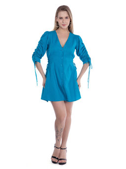 French Theory - Women Solid A-Line Dress-Blue