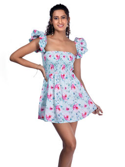 French Theory - Women Floral Printed Dress-Blue