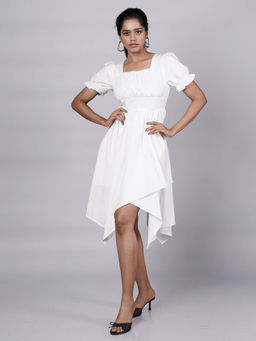 French Theory - Women White Half Sleeves A-Line Dress