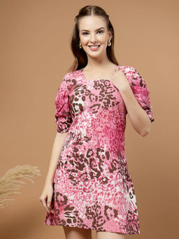 RAASSIO - Women Printed A-Line Dress - Pink