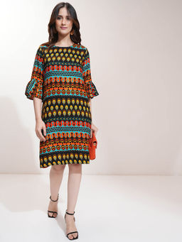 TOKYO TALKIES - Women Black Printed A-Line Dress
