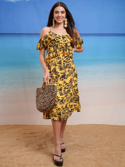TOKYO TALKIES - Women Yellow Printed Strappy Ruffle Dress