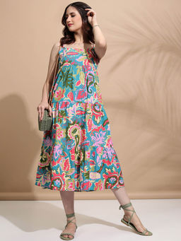 TOKYO TALKIES - Women Teal Multi Printed Tier Dress