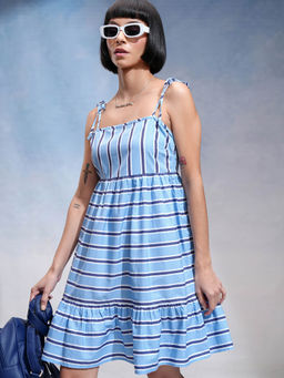 TOKYO TALKIES - Women Blue Striped A-Line Dress