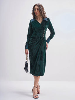 TOKYO TALKIES - Women Green Solid Velvet Dress