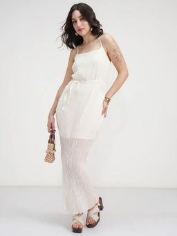 TOKYO TALKIES - Women Cream Solid Pleated Strappy Dress with Belt