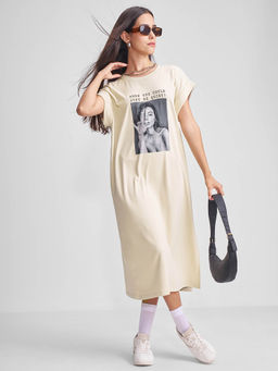 TOKYO TALKIES - Women Beige Printed T-Shirt Dress