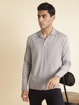 Andamen - Grey Mens Full Sleeve Open Neck Polo Regular Fit