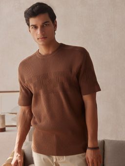 Andamen - Brown Mens Half Sleeve Crew Neck Regular Fit