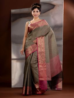 CHARUKRITI - Grey Tanchoi Zari Handwoven Saree with Unstitched Blouse