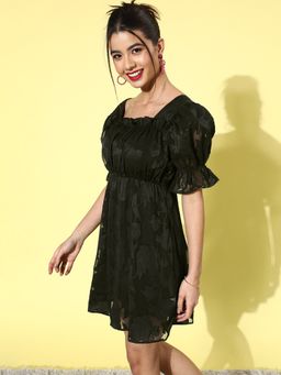 KASSUALLY - Black Floral Puff Sleeves Dress