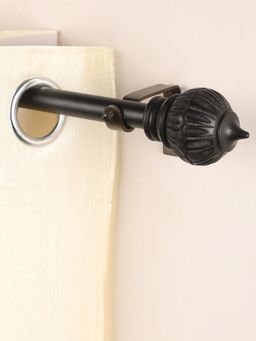 The Decor Mart - 84"-144" Conch Wood Finial Extendable Curtain Rod Black 19Mm (Hardware Included)