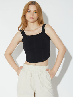 ONLY - Black Fine Knit Corset Crop Top