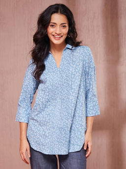 Fabindia - Blue Cotton Dabu Printed Top