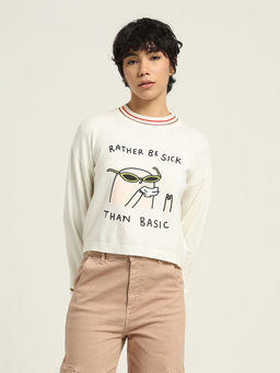 ONLY - Ketnipz White Printed Boxy Fit Pullover T-Shirt