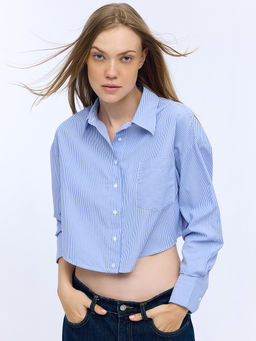Cover Story - Blue Stripped Crop Shirt