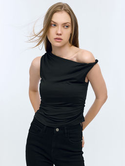 Cover Story - Black Twisted One Shoulder Top