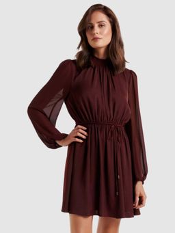 Forever New - Willa High Neck Maroon Mini Dress with Belt (Set of 2)