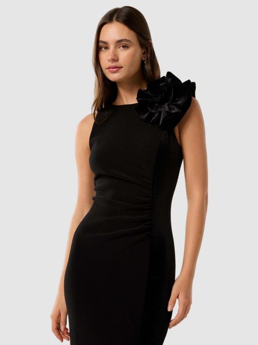 knee length dresses for ladies Lucienne Fit And Flare Knit Midi Dress Black