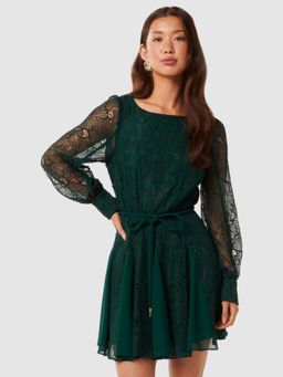Forever New - Sarah Lace Splice Green Mini Dress with Belt (Set of 2)