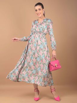 CRIMSOUNE CLUB - Women's Beige Floral Print V-Neck Maxi Dress