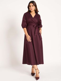 Femmella - Wine Pleat Detail Wrap Maxi Dress with Belt (Set of 2)