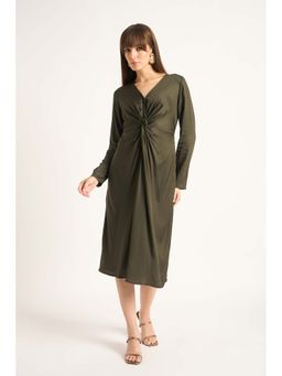 Femmella - Olive Front Twist Detail Midi Dress