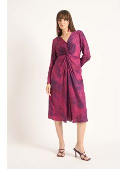 Femmella - Wine Printed Front Twist Detail Midi Dress