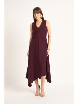 Femmella - Wine Asymmetrical Midi Dress