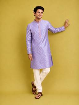 Vastramay - Men Lavender Knee Length Kurta with Pyjama