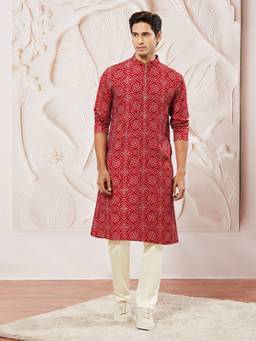 Vastramay - Men Red Rayon Kurta with Pyjama