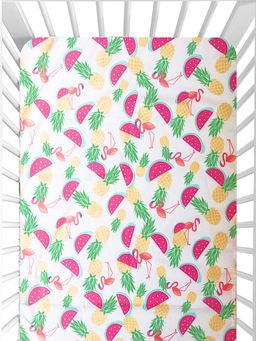 Elementary - Pure Organic Cotton Printed Crib Bedsheet Tropical theme - Multicolor