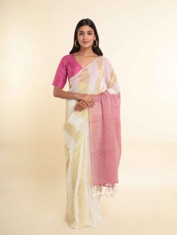 Suta - White Stripes Cotton Blend Saree