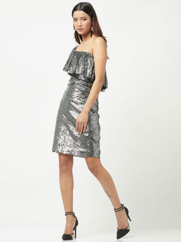 Attic Salt - Silver Sequins Love Ruffles Party Dress