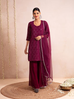 Gajra Gang - Mastani Maroon Kurta With Sharara & Dupatta GGSKD18 (Set of 3)