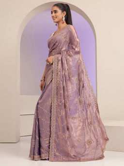 Libas - Womens Lavender Embroidered Saree with Unstitched Blouse