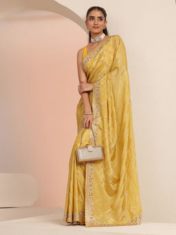 Libas - Womens Yellow Embroidered Saree with Unstitched Blouse