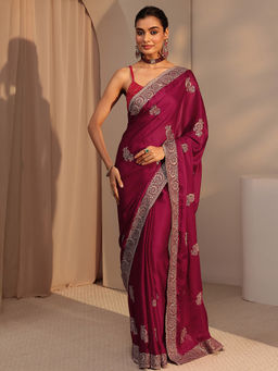 Libas - Womens Pink Embroidered Saree with Unstitched Blouse