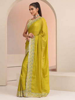 Libas - Womens Mustard Embroidered Saree with Unstitched Blouse