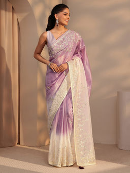 Libas - Womens Purple Embroidered Saree with Unstitched Blouse