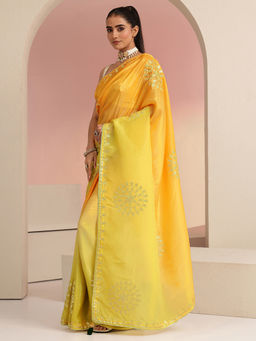 Libas - Womens Mustard Embroidered Saree with Unstitched Blouse