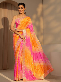 Libas - Womens Multi-Colour Printed Saree with Unstitched Blouse