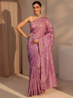 Libas - Womens Pink Embroidered Saree with Unstitched Blouse
