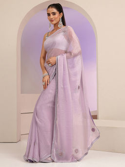 Libas - Womens Lavender Embroidered Embellished Saree with Unstitched Blouse