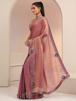 Libas - Womens Purple Embroidered Saree with Unstitched Blouse